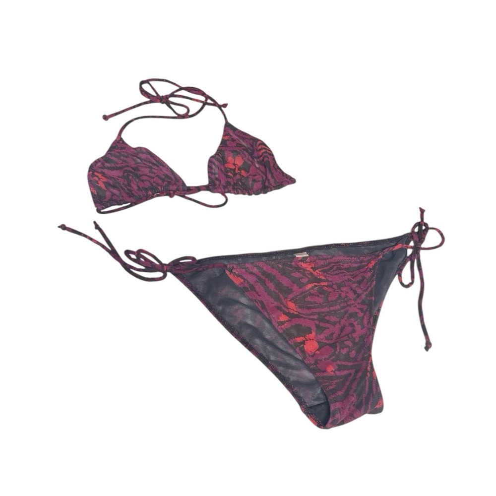 Vintage Victoria's Secret Sheer Mesh Animal Print Side Tie String Bikini XS/S - Picture 2 of 8